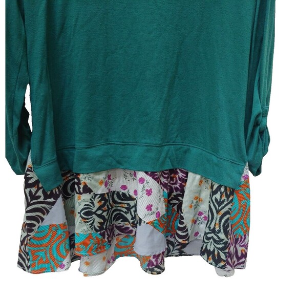 Little Yellow Button Womens Tunic Top XL Colorful Hem Long Sleeve Rayon Stretch - Picture 2 of 8